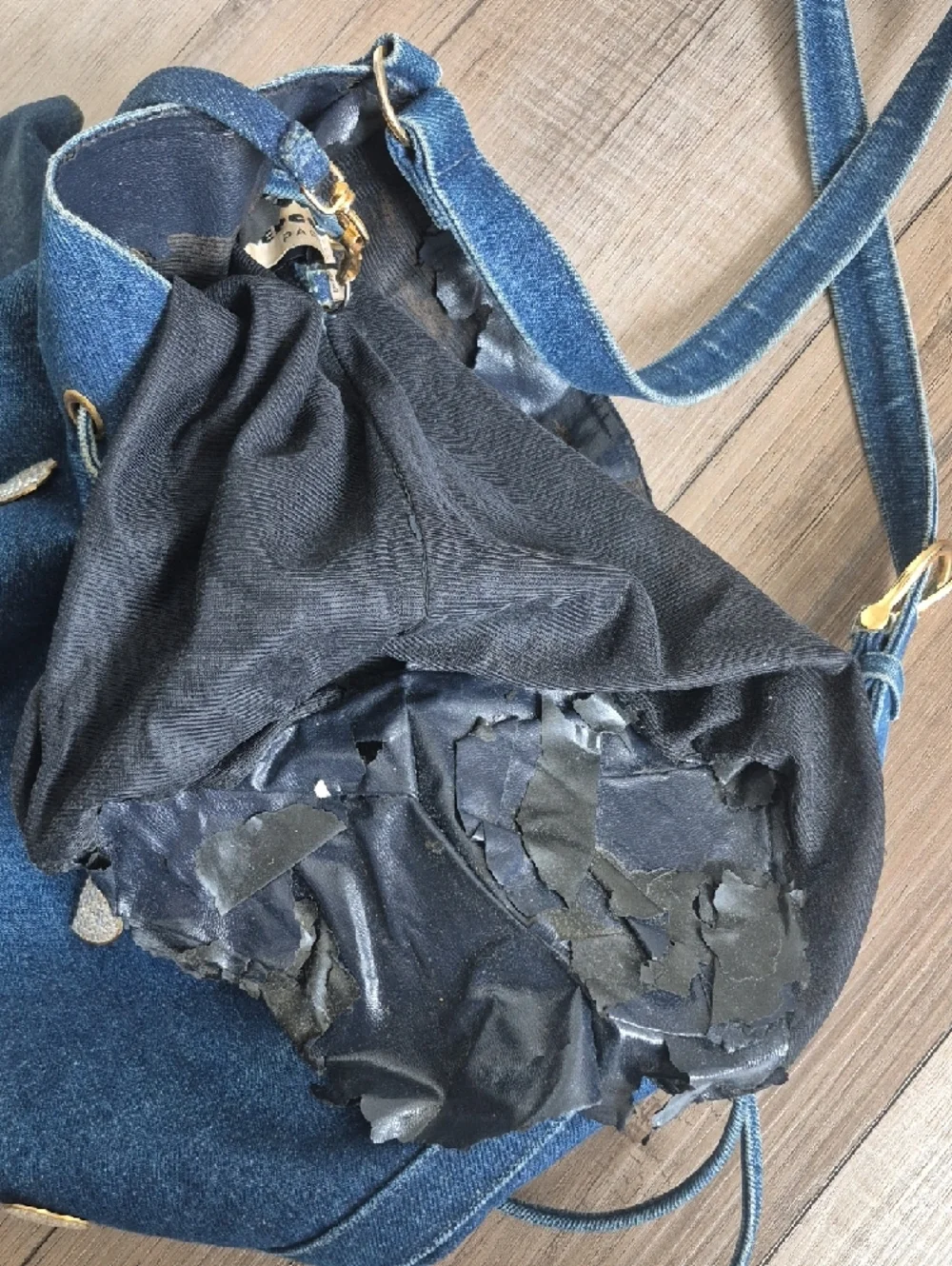 Sepcoeur Paris Denim Bucket Drawstring Bucket Bag with Heart Studs - Blue - Picture 8 of 15